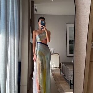 Georges Hobeika Beaded One Shoulder Tulle Gown NEW